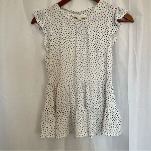 MONTEAU Women’s Ruffle Sleeve Flare White Black Polka Dot Shirt Size Small